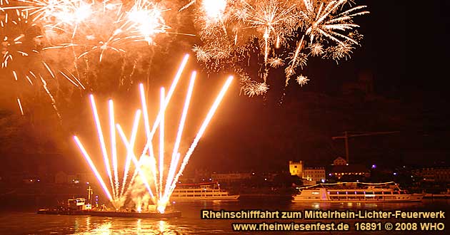 Rheinschifffahrt Mittelrhein-Lichter Feuerwerk, Rheinwiesenfest Bacharach