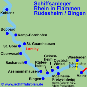 Landkarte Rhein in Flammen Rdesheim Bingen Schiffsanleger