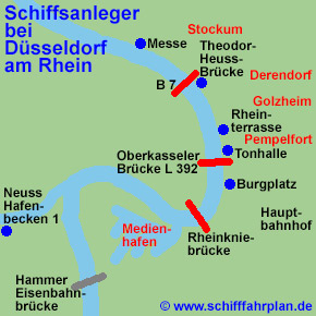 Landkarte Silvester-Partyschiff Dsseldorf am Rhein Schiffsanleger