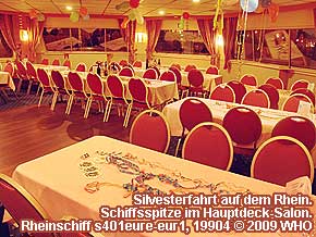 Rheinschiff s401eure-eur1: Silvesterfahrt Düsseldorf auf dem Rhein. Schiffsspitze im Hauptdeck-Salon