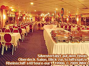 Rheinschiff s401eure-eur1: Silvesterfahrt Düsseldorf auf dem Rhein. Oberdeck-Salon, Blick zur Schiffsspitze.