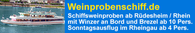 Weinprobenschiff.de mit Schiffsweinproben ab Rdesheim / Rheinmit Winzer an Bord und Brezel ab 10 Pers. Sonntagsausflug im Rheingau ab 4 Pers.