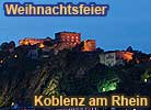 Weihnachtsfeier bei Koblenz am Rhein. Betriebsweihnachtsfeier mit Abfahrt am Deutschen Eck gegenüber der Festung Ehrenbreitstein.