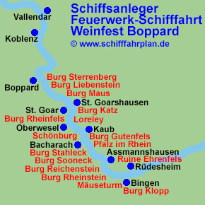 Landkarte Rheinschifffahrt Feuerwerk Weinfest Boppard am Rhein Schiffsanleger
