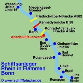 Landkarte Rhein in Flammen Bonn Schiffsanleger