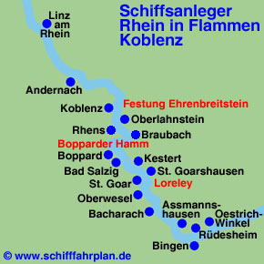 Landkarte Rhein in Flammen Koblenz Schiffsanleger