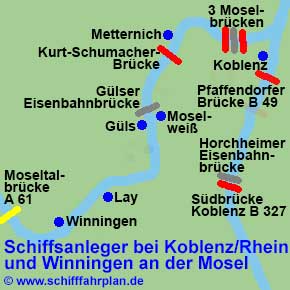 Landkarte Feuerwerk-Schifffahrt zum Weinfest Winningen an der Mosel Schiffsanleger
