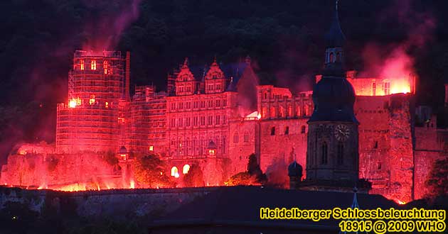 Heidelberger Schlossbeleuchtung Feuerwerk Neckarschifffahrt