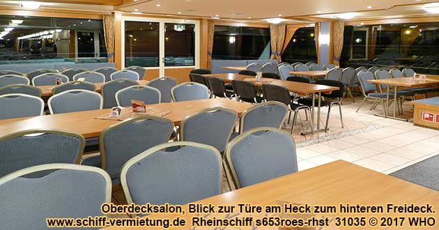 Rheinschiff s653roes-rhst Oberdecksalon, Blick zum Heck am hinteren Freideck.