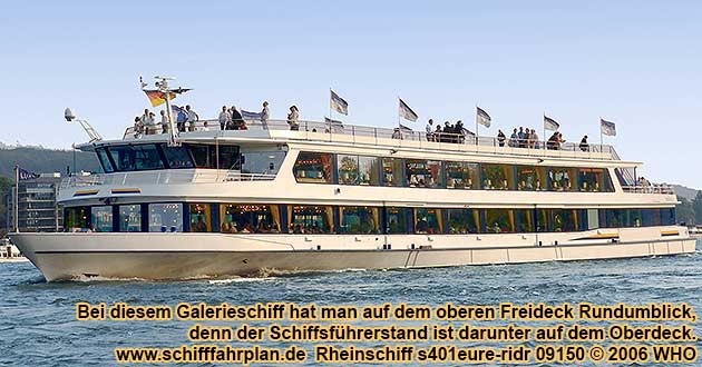 Galerieschiff s401eure-ridr auf Rhein, Niederrhein, Mittelrhein, Oberrhein und Main